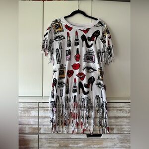 On Fire Lipstick Graphic Fringe Top 2X Plus Size Festival